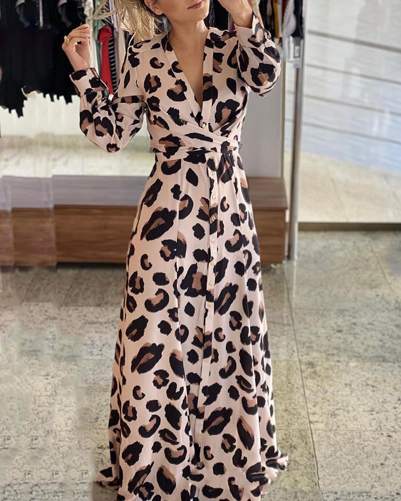 Leopard Print Long Sleeves Dress