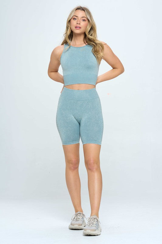 2 Piece Mineral wash seamless biker shorts set