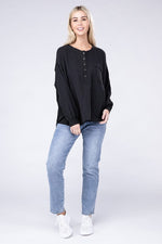 Load image into Gallery viewer, Double Gauze Oversized 3/4 Button Henley Neck Top
