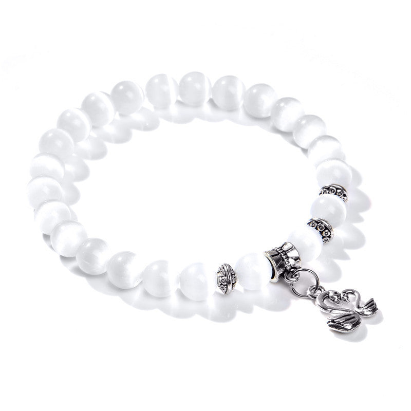 Lovely White Beads Charm Bracelet