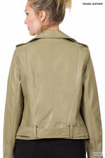 Load image into Gallery viewer, Vegan Leather Belted Moto Jacket
