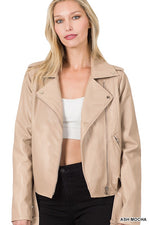 Load image into Gallery viewer, Vegan Leather Belted Moto Jacket
