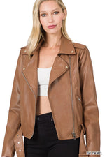 Load image into Gallery viewer, Vegan Leather Belted Moto Jacket
