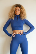 Load image into Gallery viewer, Long Sleeve Half Zip Thumb Hole Crop Sport Top
