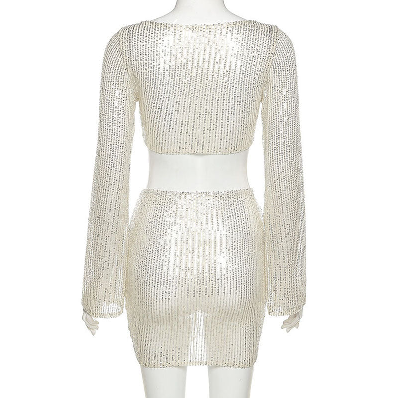 Sequins Bandage Skirt Suit