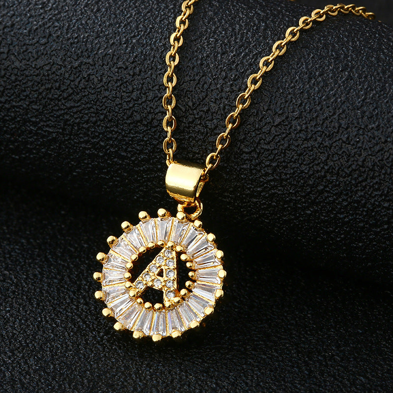 Initial Necklace Copper Inlaid Cubic Zircon