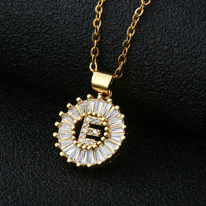 Initial Necklace Copper Inlaid Cubic Zircon