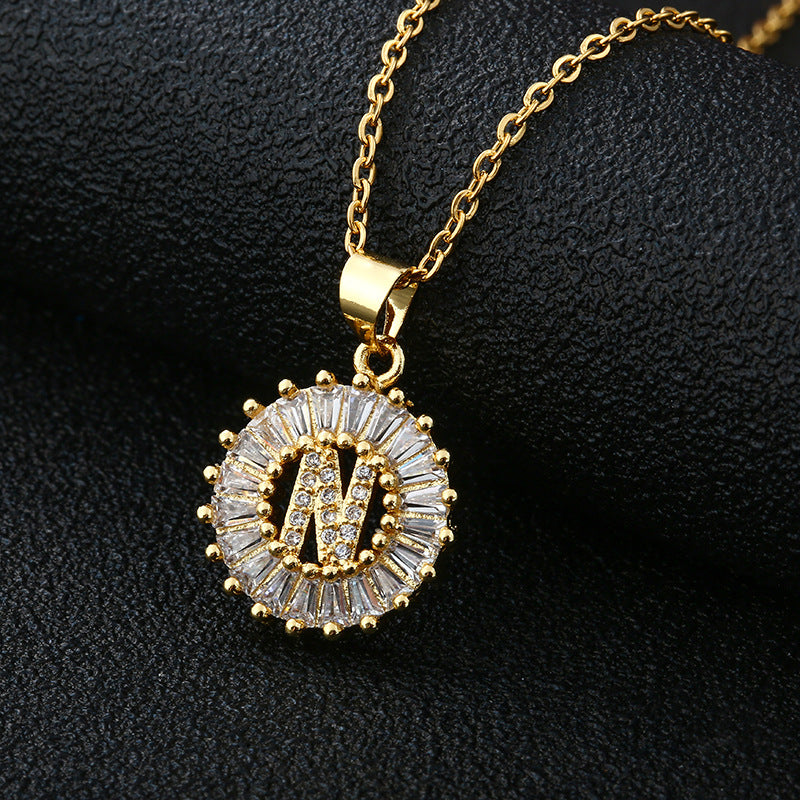 Initial Necklace Copper Inlaid Cubic Zircon