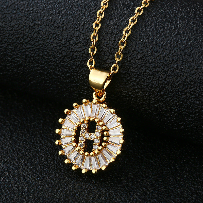 Initial Necklace Copper Inlaid Cubic Zircon