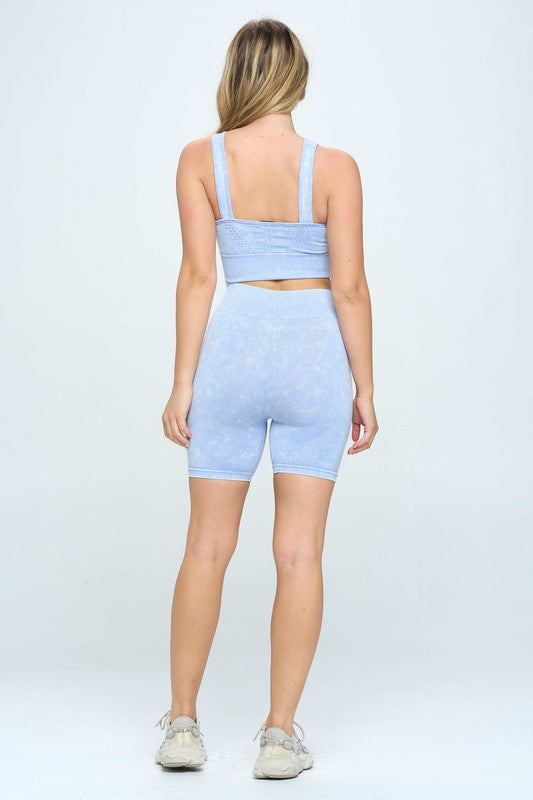 2 Piece Mineral wash seamless biker shorts set