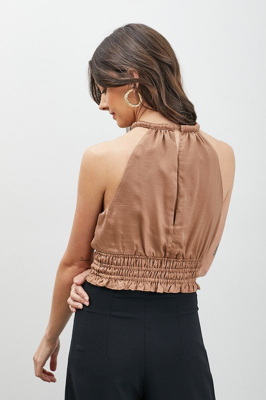 Toffee Smocked Waist Top