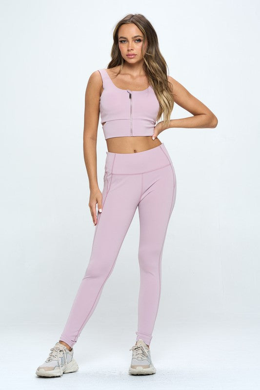 2 Piece Zip Up Crop Sports Tank Top Set