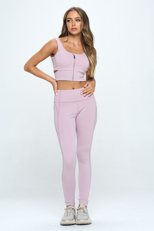 2 Piece Zip Up Crop Sports Tank Top Set