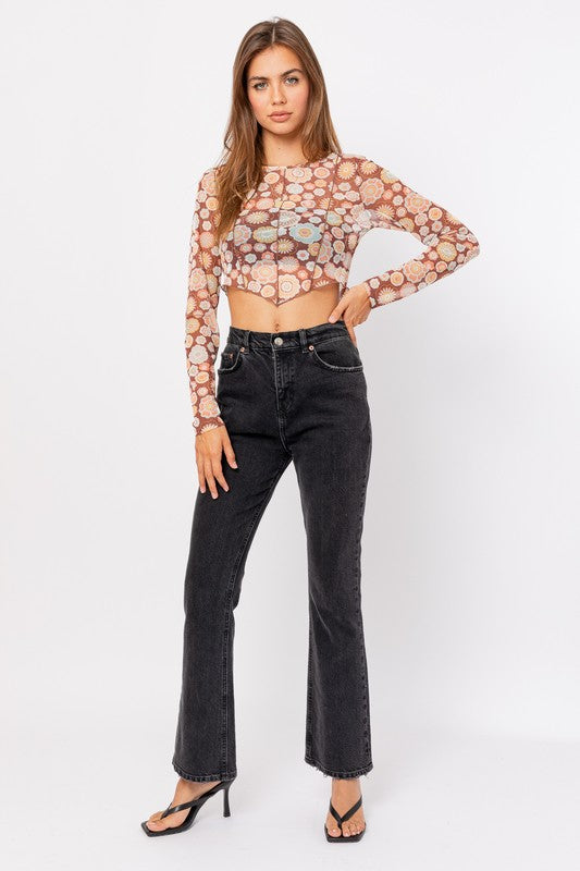 Long Sleeve Merrow Detail Crop Top