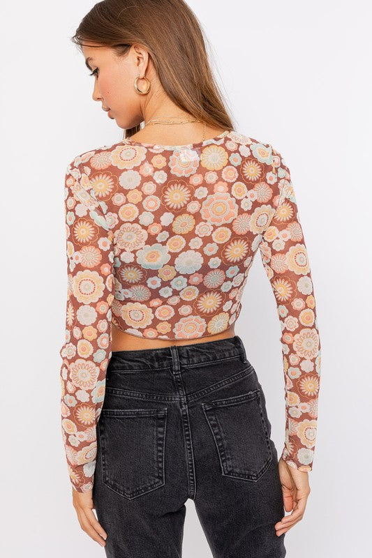 Long Sleeve Merrow Detail Crop Top