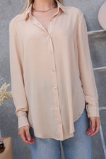 Load image into Gallery viewer, Oversized Long Sleeve Button Down Chiffon Blouse
