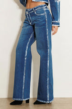 Load image into Gallery viewer, Crossed Low Rise Hand Blush Painting Wide Jeans
