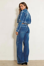 Load image into Gallery viewer, Crossed Low Rise Hand Blush Painting Wide Jeans
