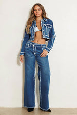 Load image into Gallery viewer, Crossed Low Rise Hand Blush Painting Wide Jeans
