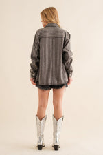 Load image into Gallery viewer, Sparkle Stone Stripe Denim Jacket
