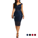 Load image into Gallery viewer, Lace Off Shoulder Pencil Knee Dress
