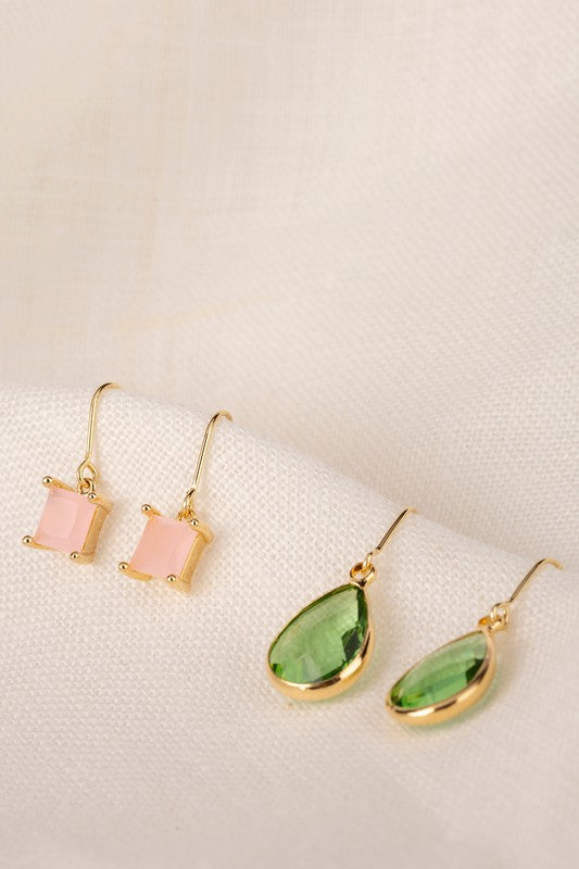 Tiana Dangle Gem Stone Earring Set