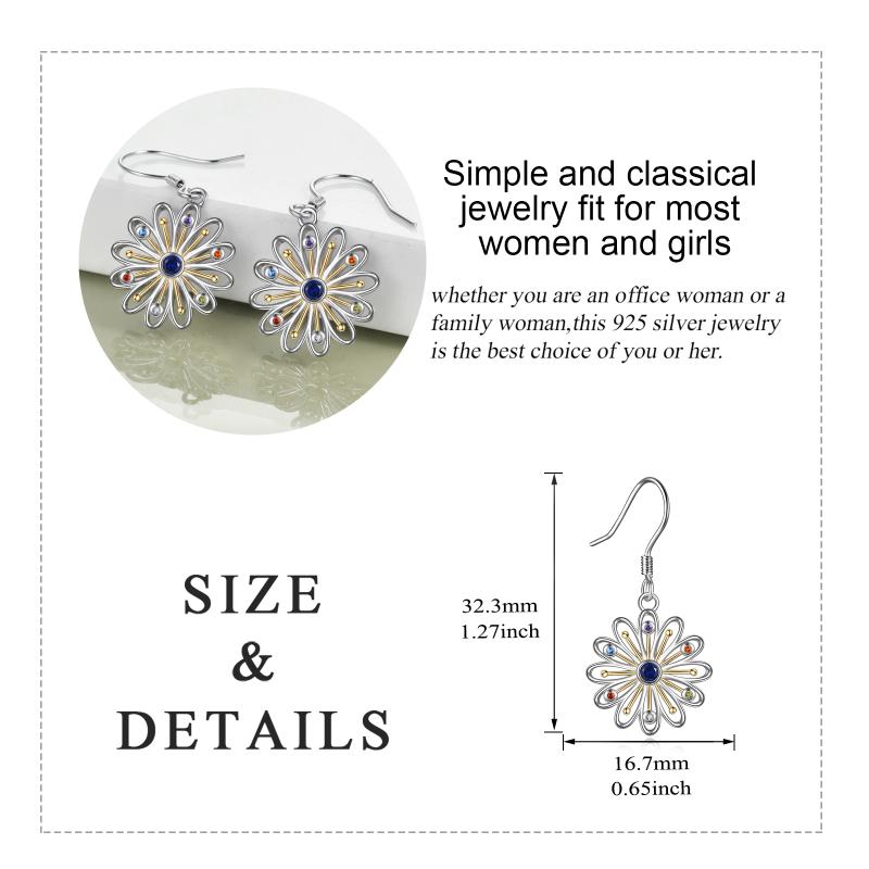 Silver Daisy Flower Dangle Earrings Jewelry