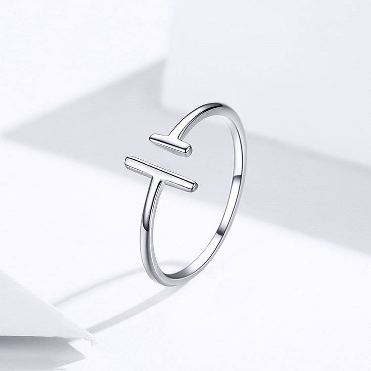 Parallel line white gold plated ring