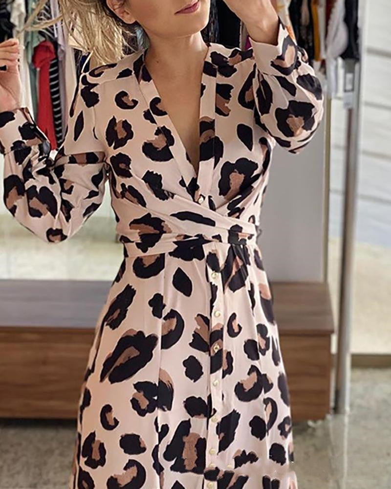 Leopard Print Long Sleeves Dress