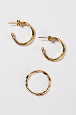 Load image into Gallery viewer, Saige Gold Ripple Ring and Earring Set
