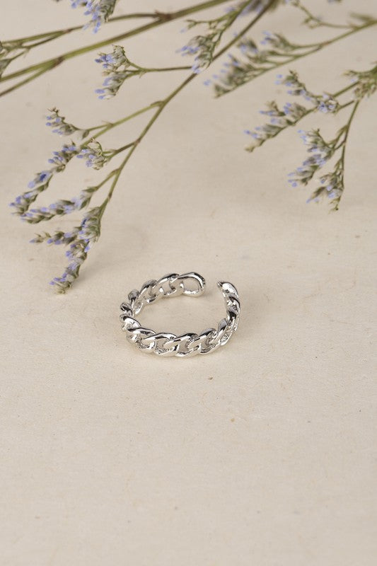 Daisy Woven Chain Adjustable Silver Ring