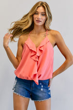 Load image into Gallery viewer, Solid V-Neck Sleeveless Ruffle Top
