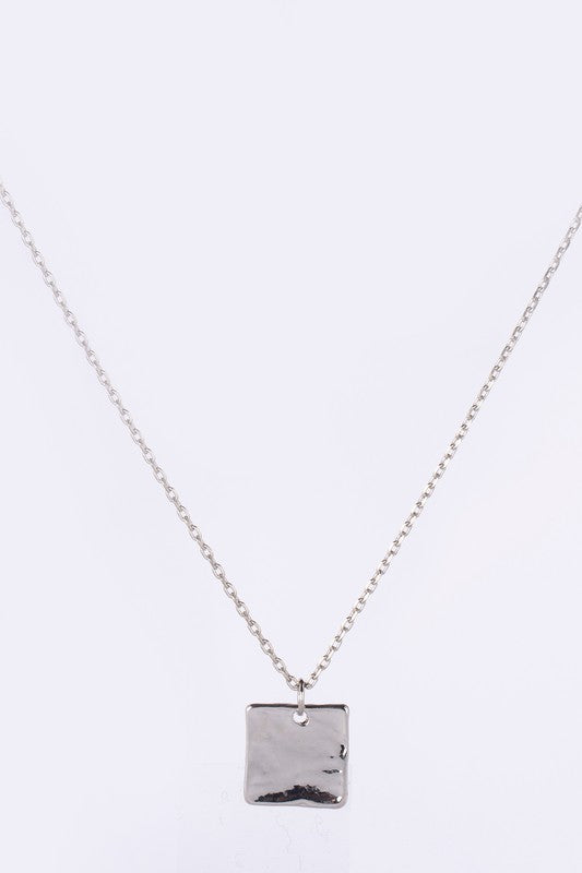 Rhea Silver Twisted Ring and Square Pendant Necklace Set