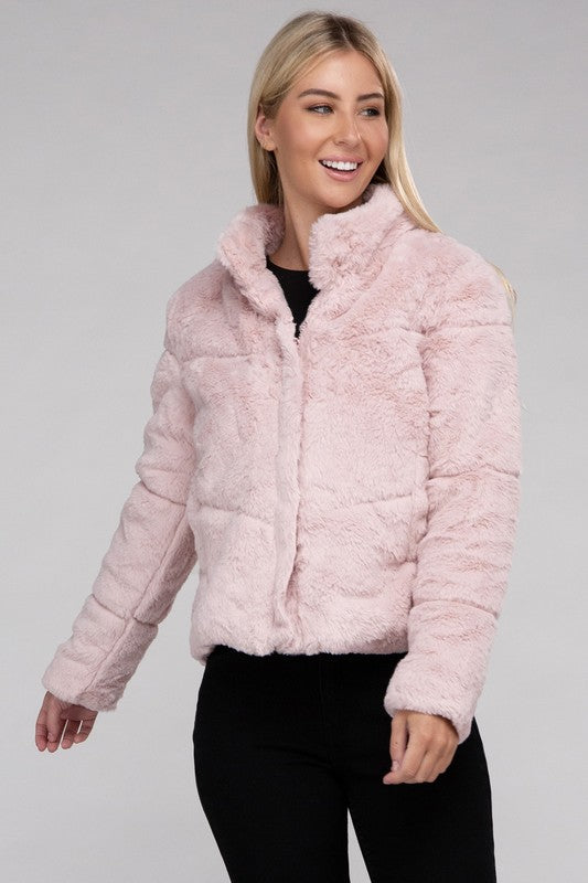 Fluffy Zip-Up Sweater Jacket