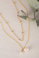 Load image into Gallery viewer, Nylah Pearl Pendant Gold Layered Necklace
