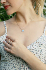 Load image into Gallery viewer, Rhea Silver Twisted Ring and Square Pendant Necklace Set
