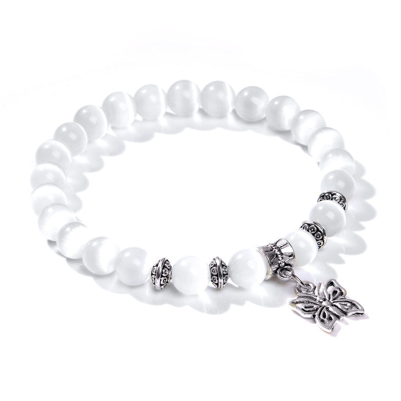 Lovely White Beads Charm Bracelet