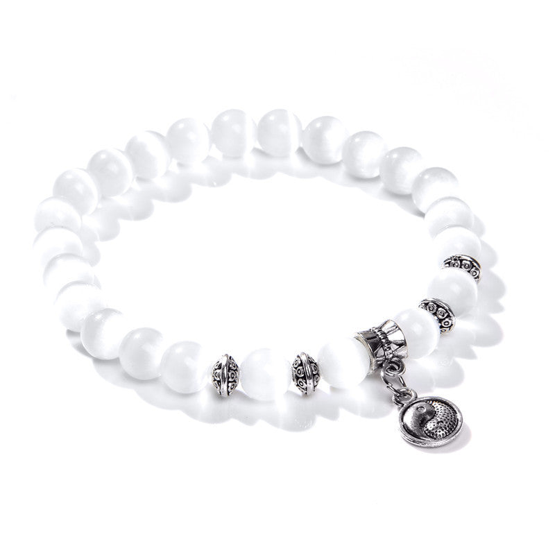 Lovely White Beads Charm Bracelet