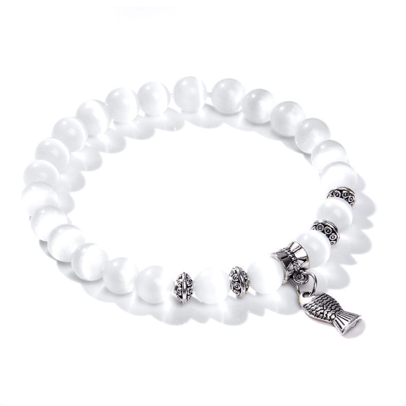 Lovely White Beads Charm Bracelet