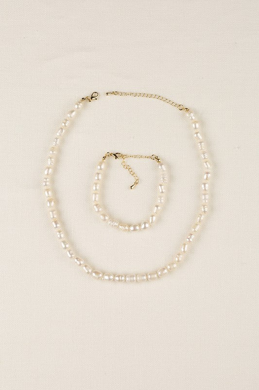 Maia Natural Pearl Bracelet and Necklace Set