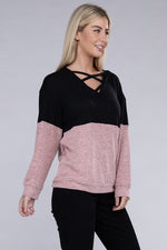 Load image into Gallery viewer, Lace Up V Neck Long Sleeve Top
