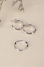 Load image into Gallery viewer, Saige Silver Ripple Ring and Earring Set
