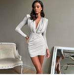 Load image into Gallery viewer, Kennedy Deep V-neck Shiny Long-Sleeved Dress
