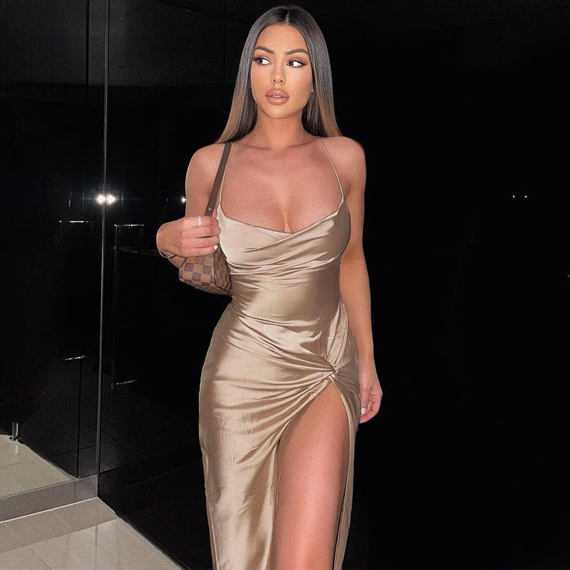 Lillie High Slit Satin Dress