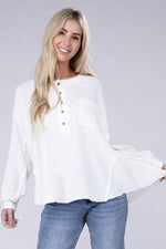 Load image into Gallery viewer, Double Gauze Oversized 3/4 Button Henley Neck Top
