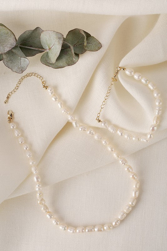 Maia Natural Pearl Bracelet and Necklace Set