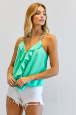 Load image into Gallery viewer, Solid V-Neck Sleeveless Ruffle Top
