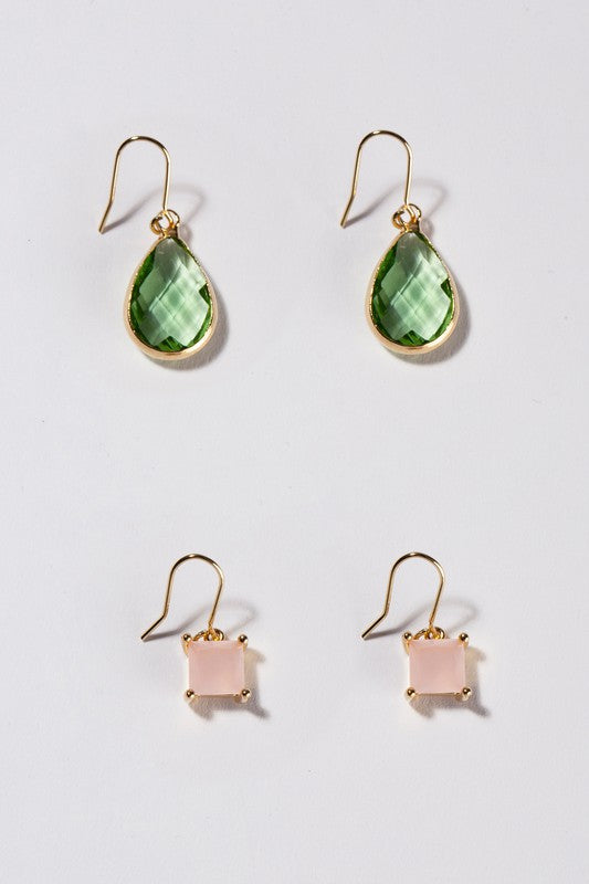 Tiana Dangle Gem Stone Earring Set