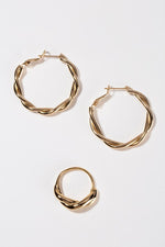 Load image into Gallery viewer, Celine Gold Ripple Hoop Earring and Ring Set
