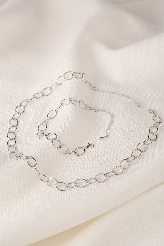 Indie Silver Chain Bracelet and Necklace Set